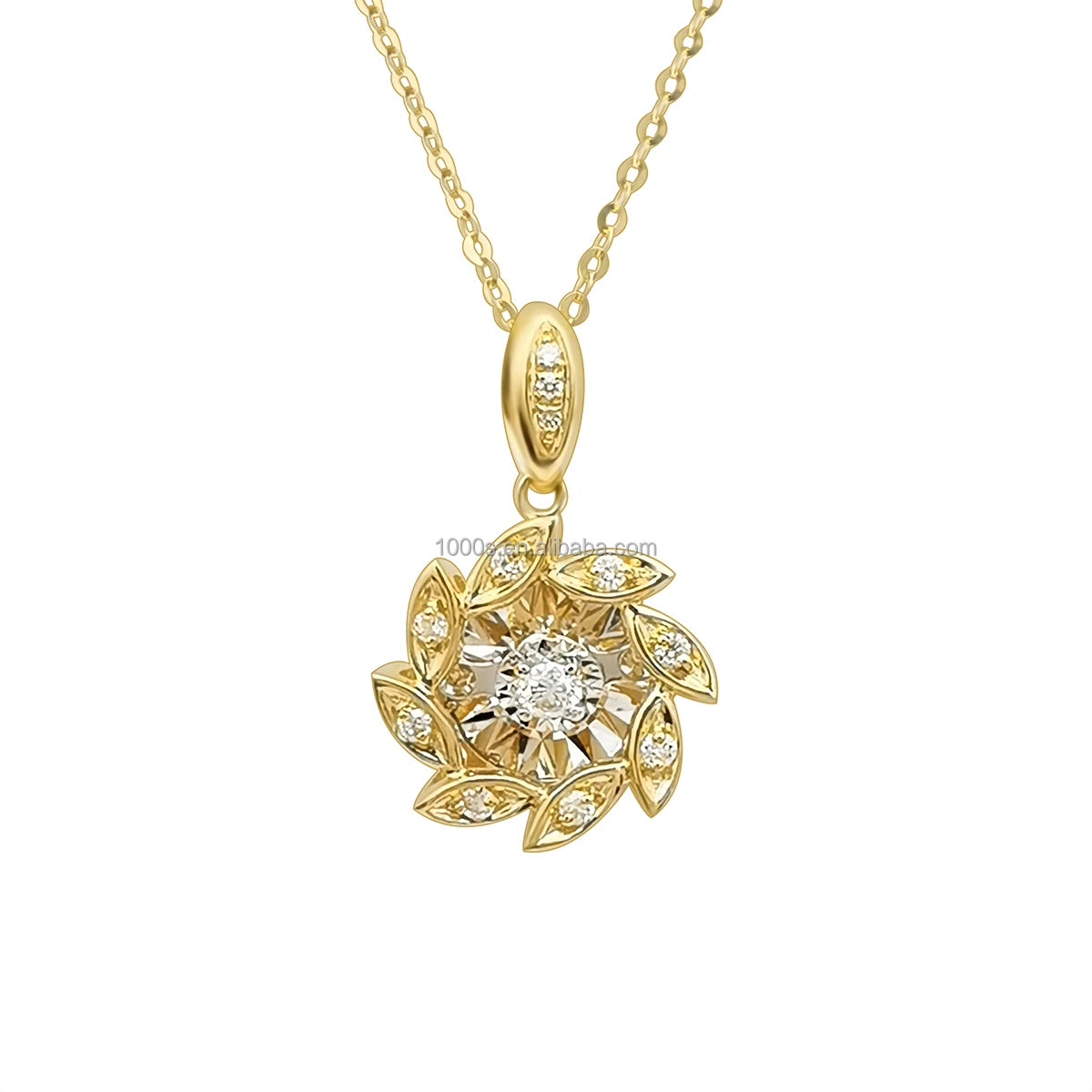 Wholesale Trendy Genuine 18K Real Gold Diamond Flower Pendant Necklace Jewelry for Women Gift Customized Jewelry