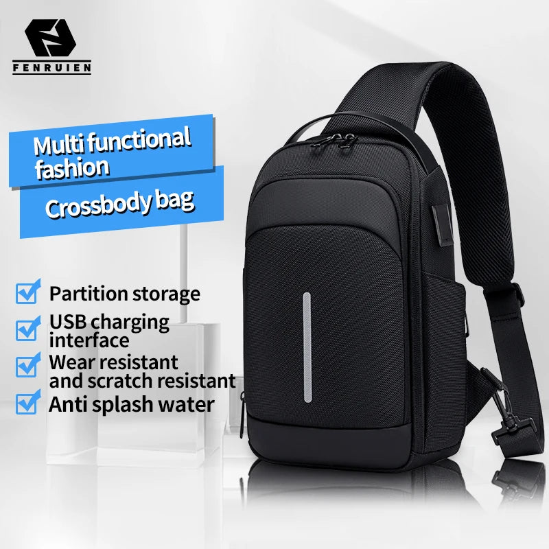 Men's Trendy Brand Multi-Functional Crossbody Bag Casual Street Style Sports Cycling Small Single Shoulder Backpack Daily Use