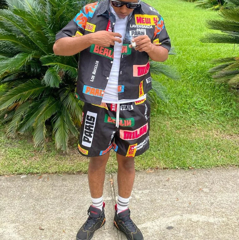 Customizable Two-Piece Men's Summer Beach Suit Set-Breathable Plus Size Casual Shorts
