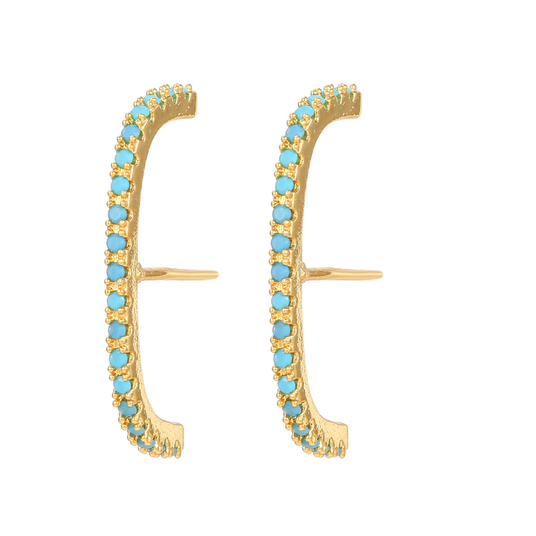 Zuola Luxury Jewelry Curved Bar Long Earrings Inlay Turquoise Large C-shaped Studs Earring Fashion Jewelry for Women