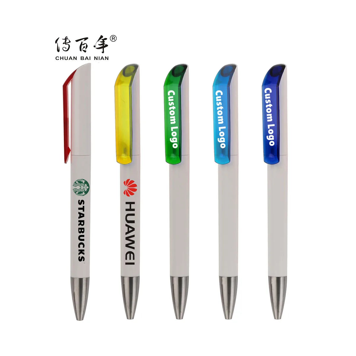 Hot Sales Cheap Customized Promotional Plastic Twist White Hotel Ballpoint Pen with Colorful Transparent Clip