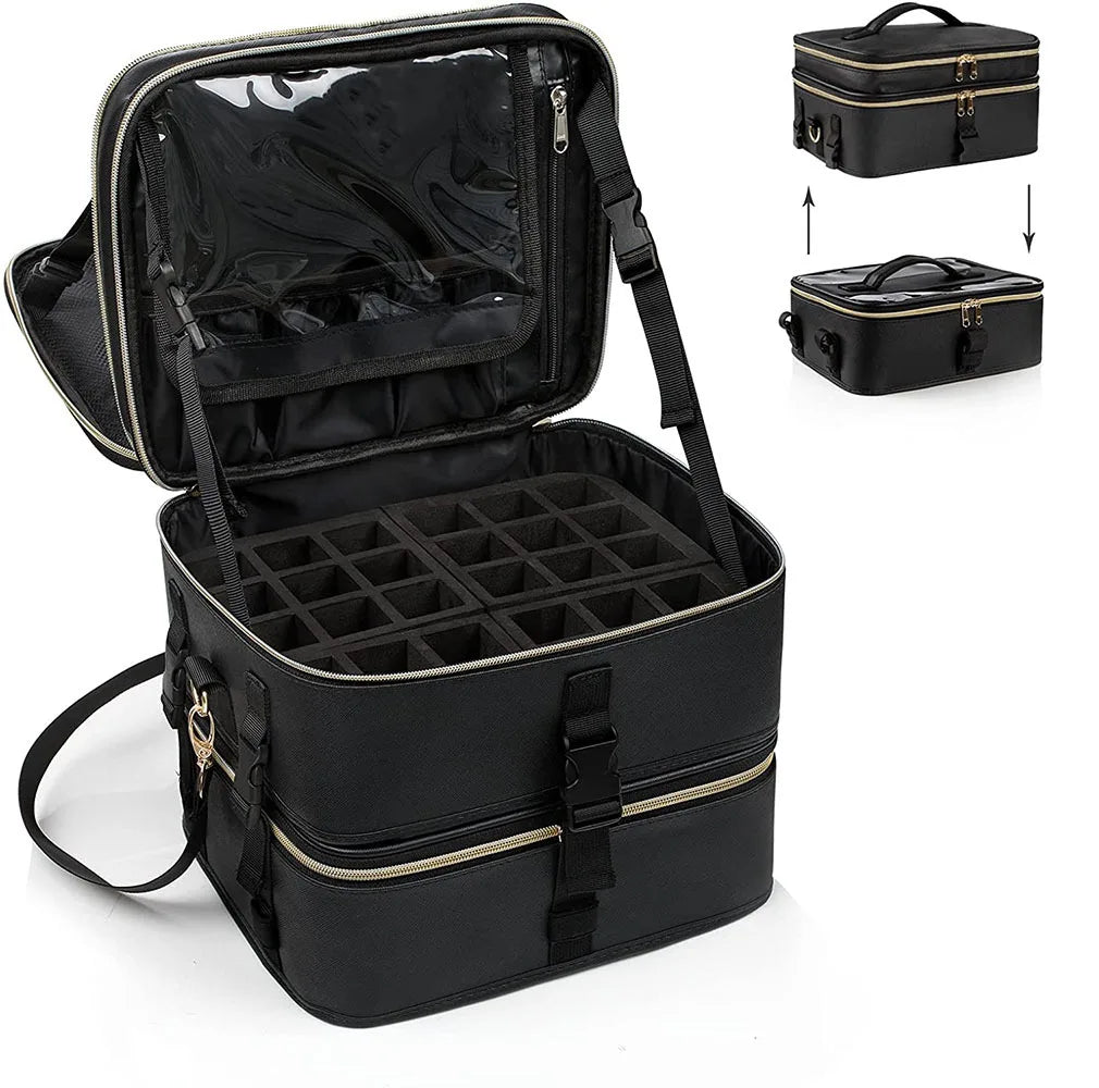 Three Layers Nail Polish Storage Bag 60 Bottles Capacity Handle Portable Nail Polish Organizer Case