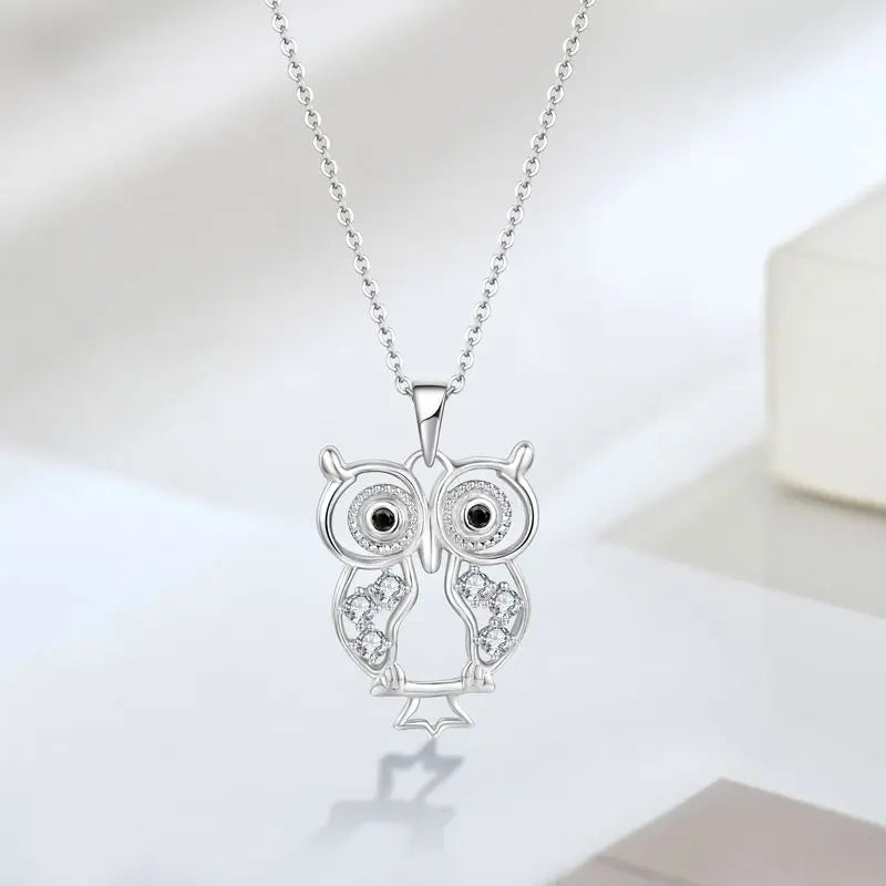 New Fashion Diamond 925 Sterling Silver Pendant Necklace Animal Owl Bohemian Statement Necklaces Pendant for Women