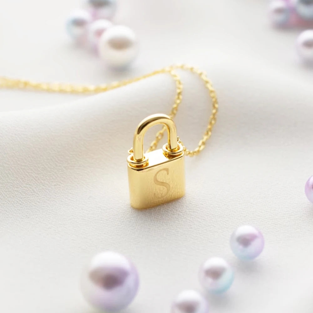 Lock Pendant Necklace Cadenas De Oro 18 Kilates Necklace Lock Charm Letter Lock Initial Necklace