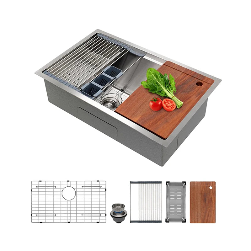 Home Used Undermount 304 Stainless Steel Single Bowl Workstation Kitchen Sink With Accessories