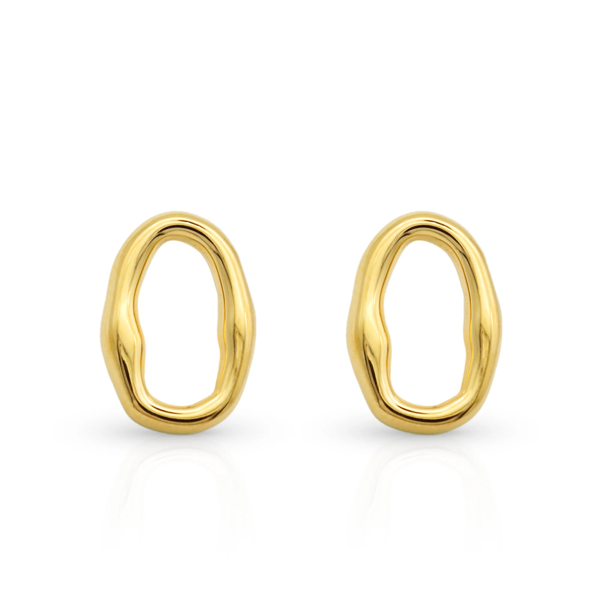 Chris April Trendy 18k PVD Gold Plated 316L Stainless Steel Minimalist Irregular Organic Oval Shape Stud Earrings
