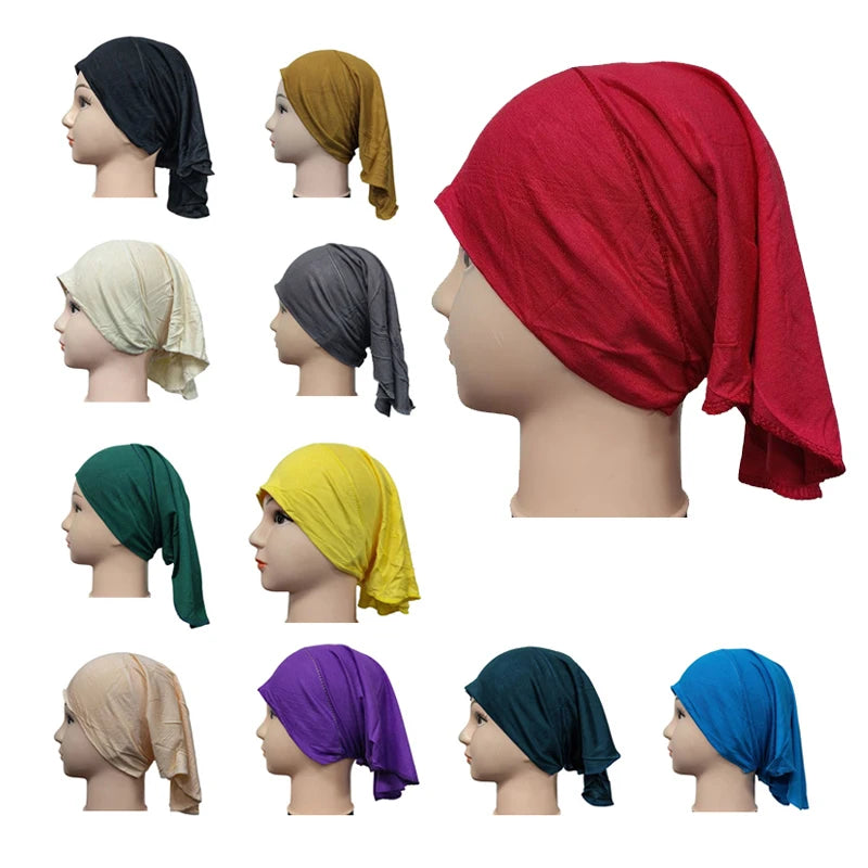 Islamic Muslim Elastic Turban Bonnet  Hat Cotton Jersey Stretch Hijab Inner Cap Night Sleep Muslim Women Girls Turban Bonnet Hat