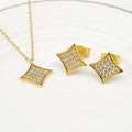Fashion Solid Gold Jewelry 18K Gold Chain Necklace Set Stud Earring with 5A CZ Stones AU750 for Women