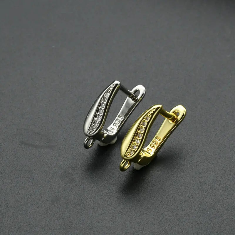 Luxury Women Earring Making Findings Nickel Free Gold Plated Leaf Shape Copper CZ Pave Earring Hooks
