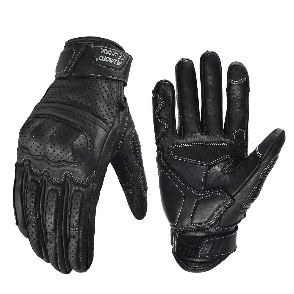 Motocross Cycling Riding Off-road Goat Leather Motorcycle Glove Retro Motorbike Gloves Men Touch Screen Motor Vintage Motocross