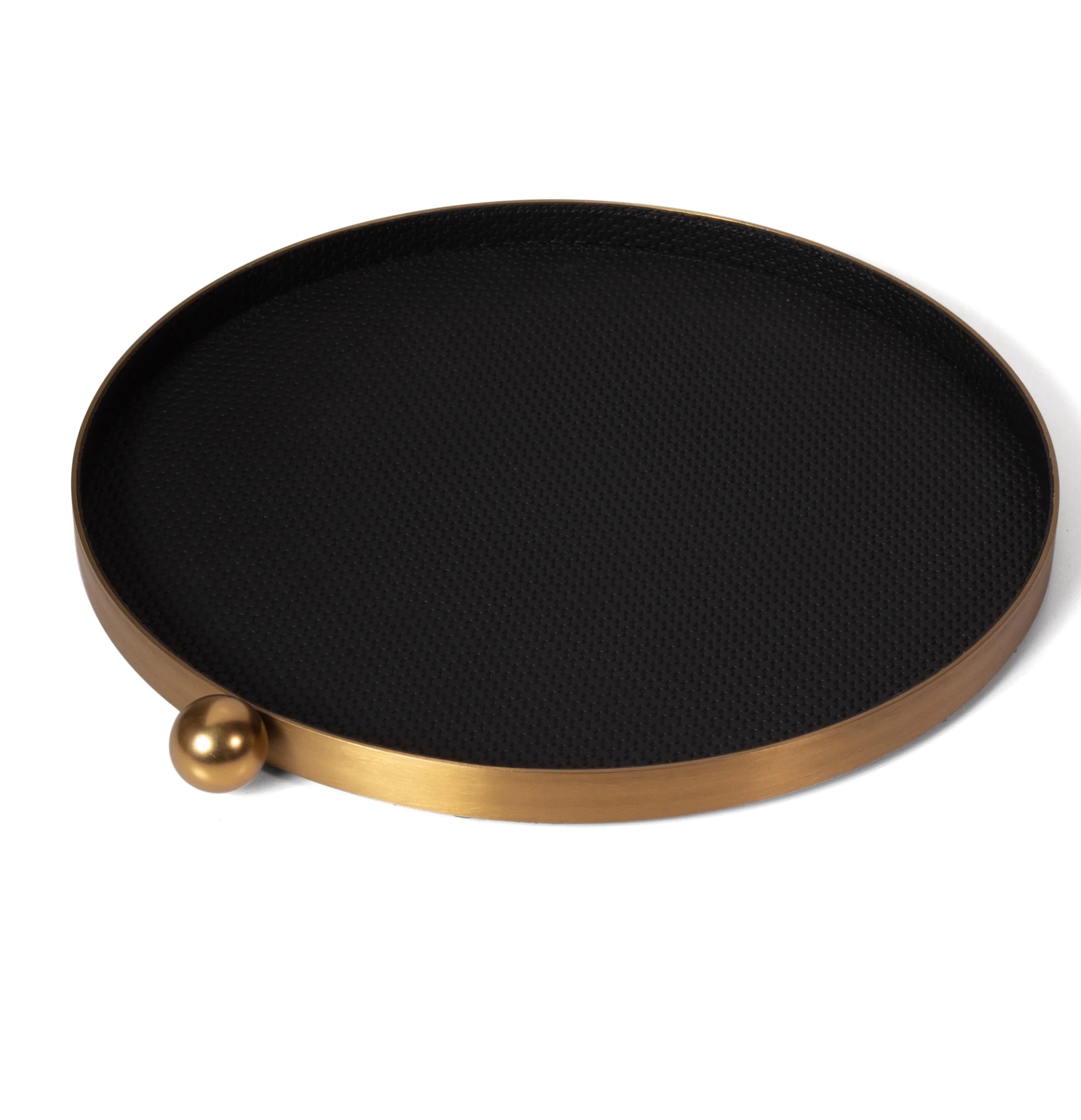 New Design Luxury Home Round Rolling Tray Set Stainless Steel Brass Tabletop Organizer Decorative Tray Leather Trays Set Serving