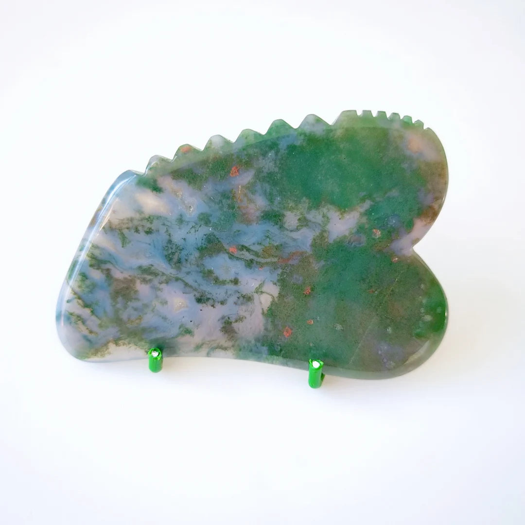 Huiying Face Slimming Stone Body Scraping Massage Tool Natural jagged square shape moss agate Jade Gua Sha for Women Beauty