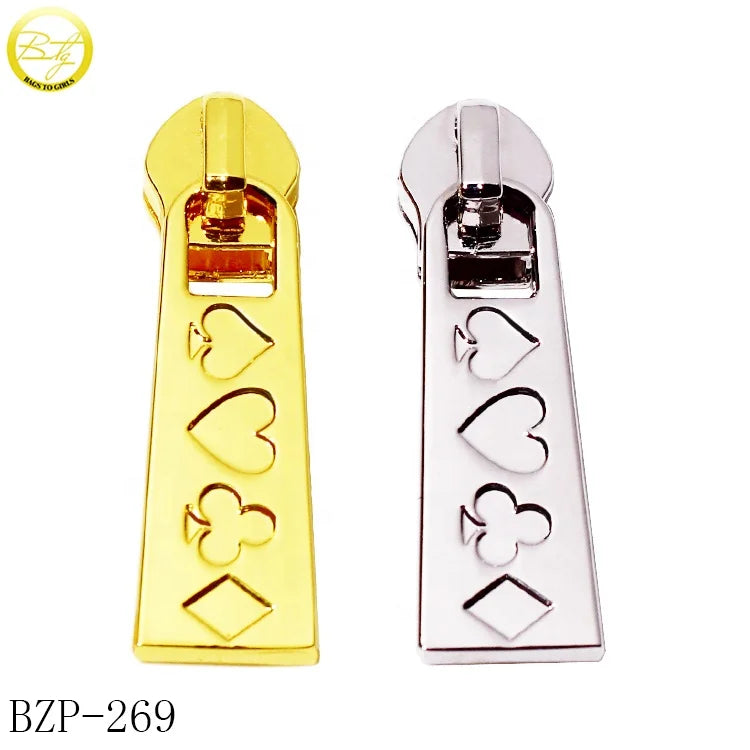 Zinc Alloy Designer Zipper Slider Bags Logos Custom #5 Head Jacket Accessories Metal Puller Tags for Coat