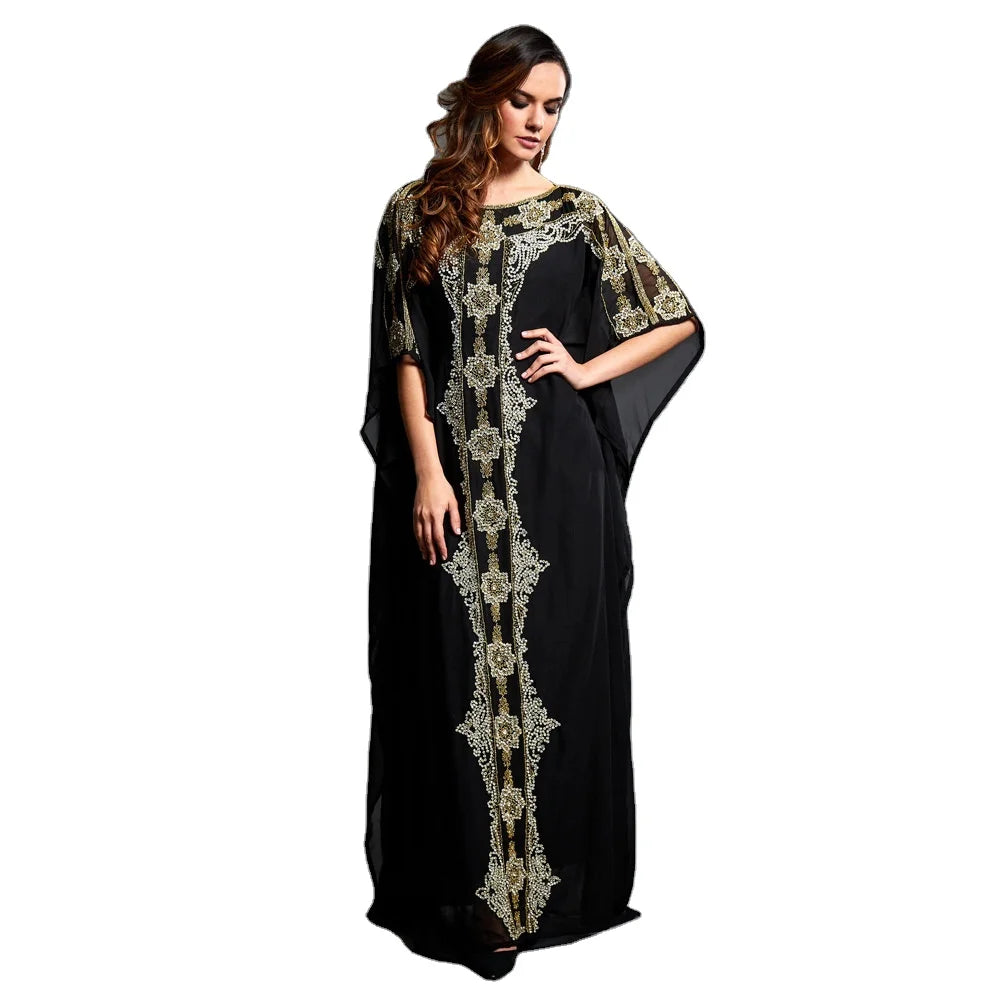 Women's Clothing Middle Eastern Muslim Round Neck Robe Dress Chiffon Printed Dress
