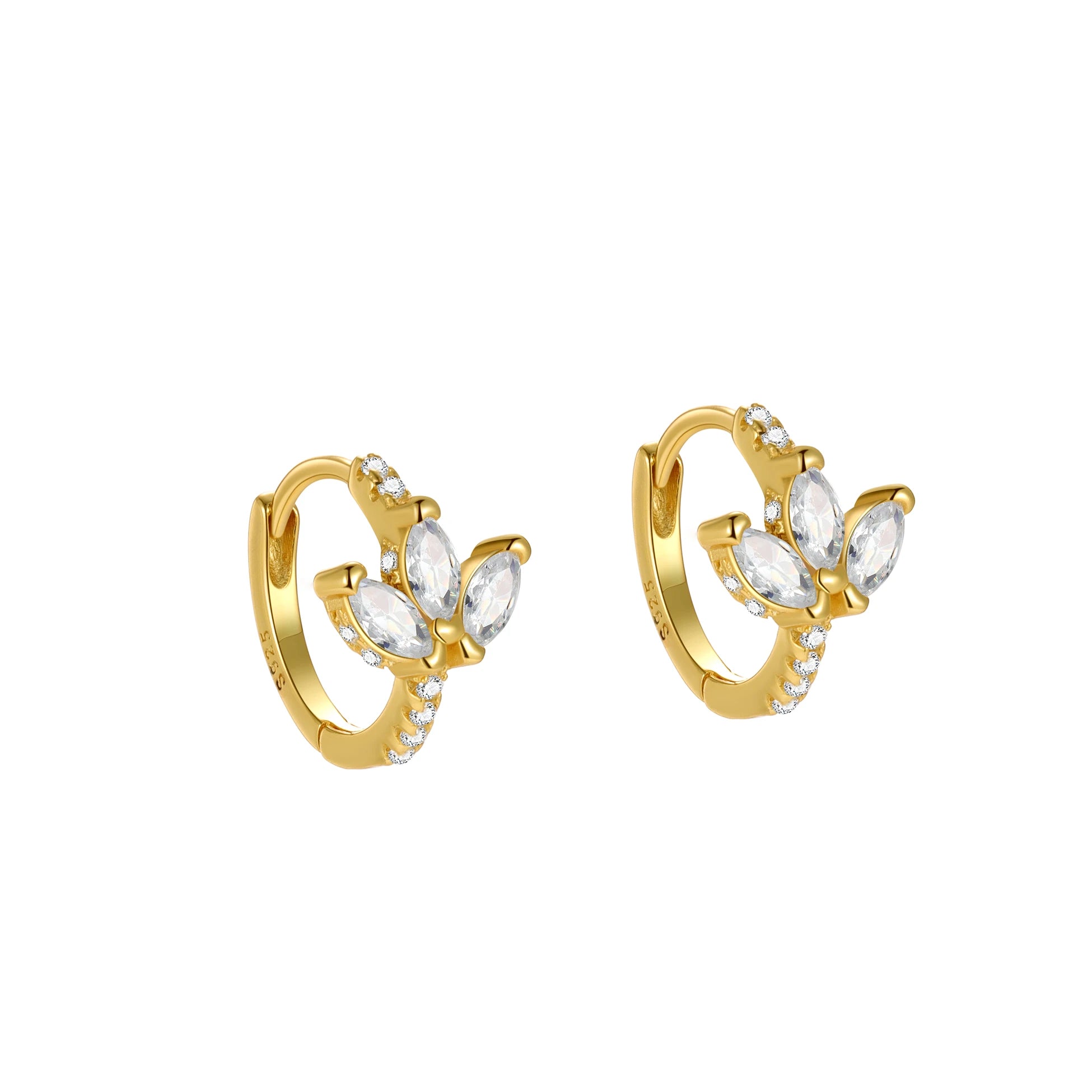 Fashion 925 Sterling Silver Marquise CZ Earrings Small Claw Gold Plated Hoops for Women Girls Fine Jewelry Wholesale