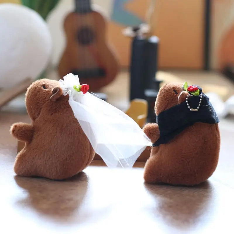 Plushie Groom Bride Wedding Dress Capybara Plush Stuffed Animal Toy Keychains Peluches De Capibaras Plush Toys for Claw Machine