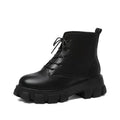Women's Ankle Bootie Female Platform Heels Boot Martin Boot Low Heel Short Top Lace-up Matte Glossy PU Leather Boots for Women