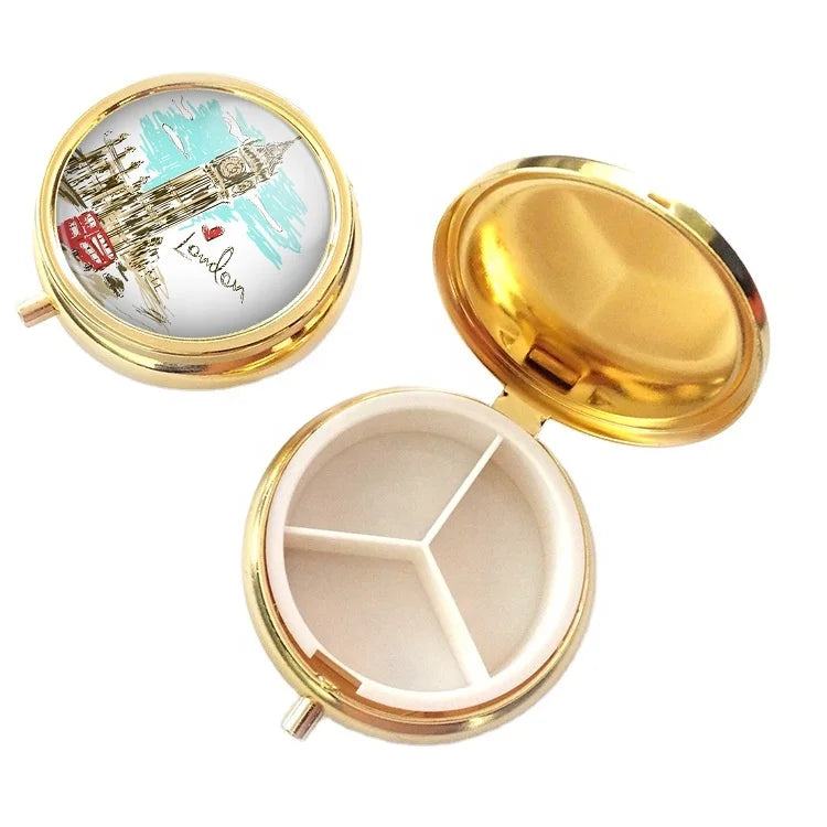 Hot Sales Personalized Gold Round Metal Pill Box for Epoxy Logo Universal CHANNEL PB401 Made in China ZHE
