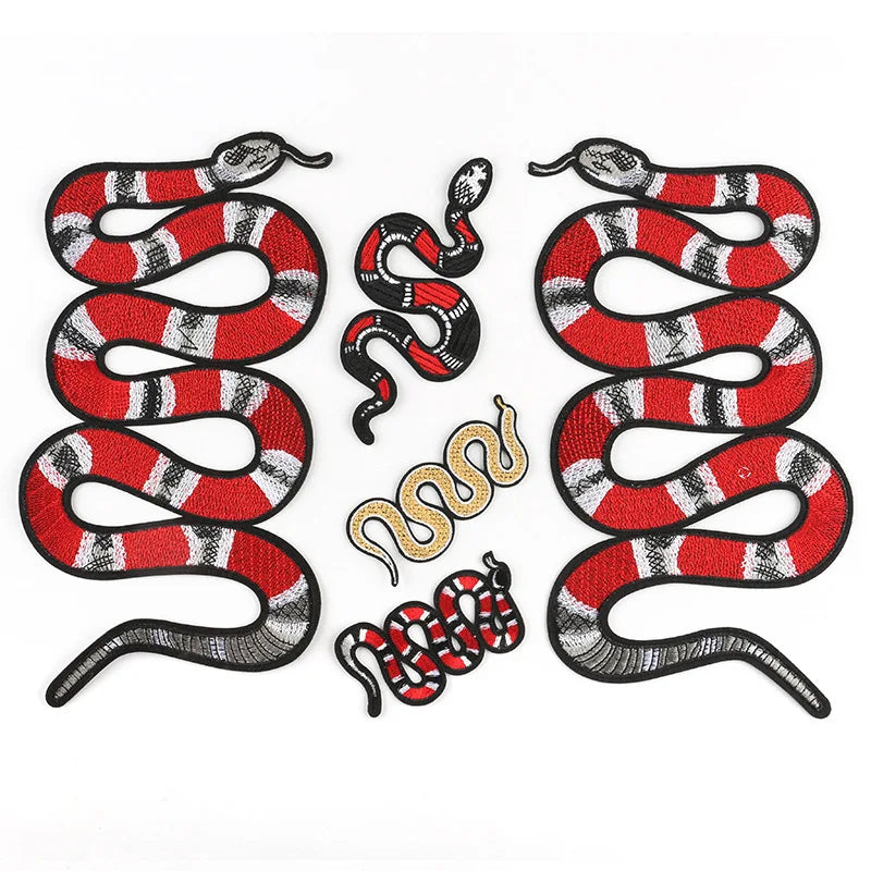 Fashion Style Iron-On Handmade Red/Gold Nonwoven Felt Snake Embroidery Patches for Bags