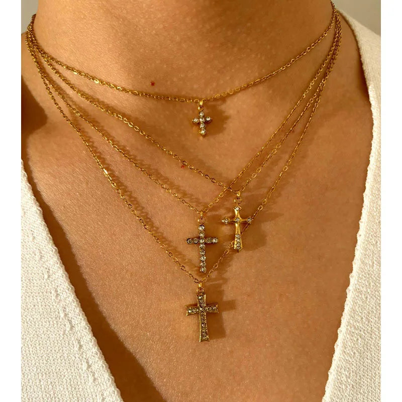 Fashion Trending Stainless Steel Cross Diamond Women Pendant Necklaces Jewelry Design Chain Necklace for Women