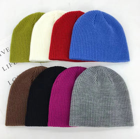 Wholesale Custom logo Cuffless Knitted Winter Hat Plain Beanies
