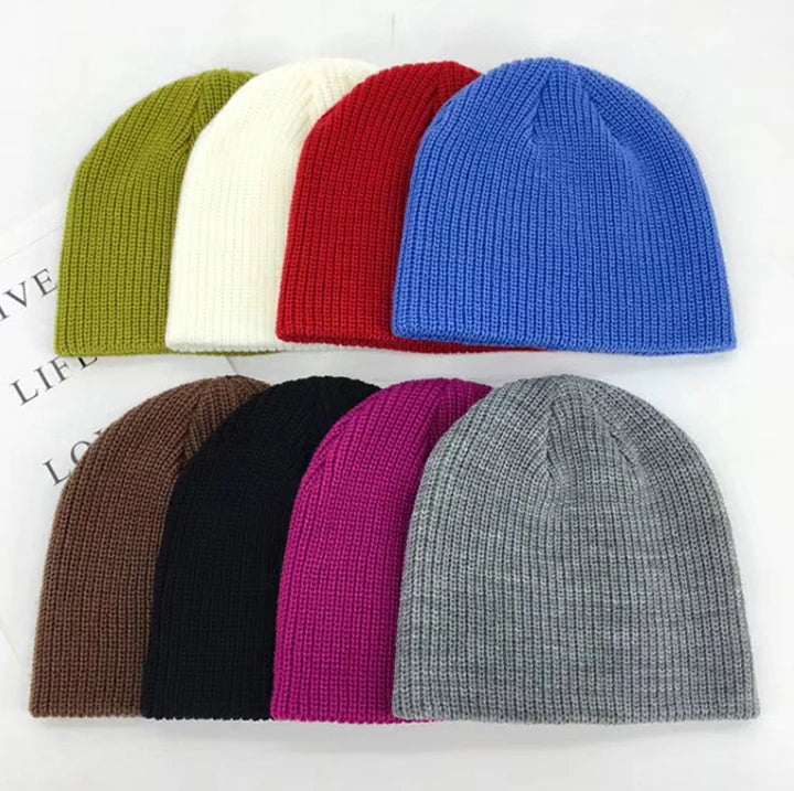 Wholesale Custom logo Cuffless Knitted Winter Hat Plain Beanies