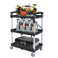 LEADLOONG 3-Tier Foldable Utility Cart 4-Wheel Lockable Lightweight Aluminum Plastic Multifunction Divided Storage Garage MegaBDM