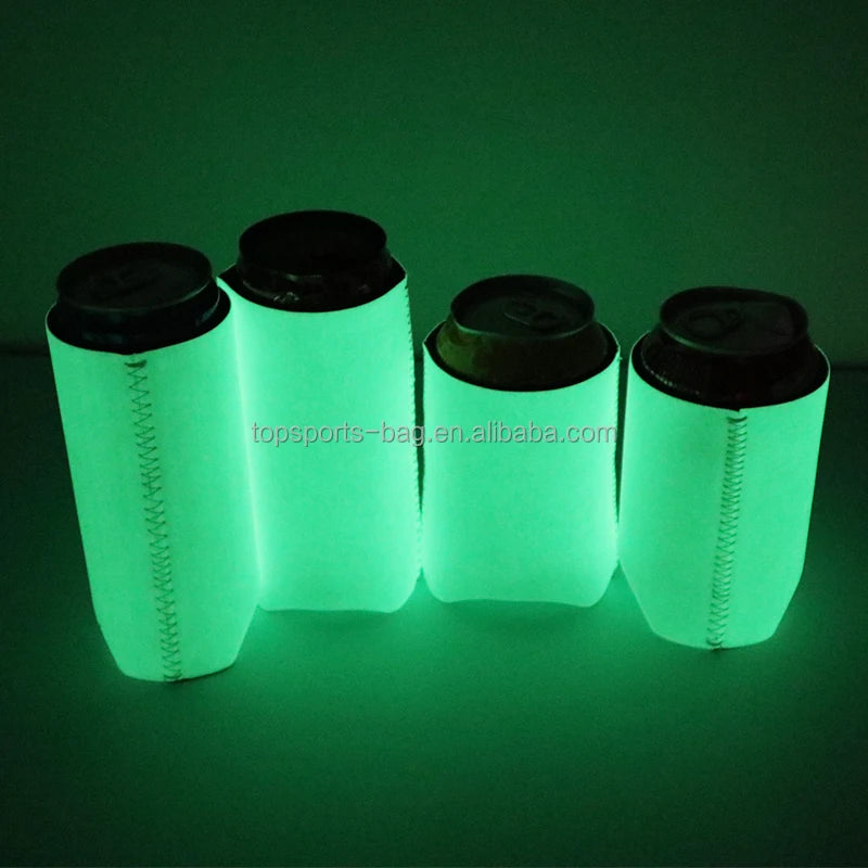 Custom Luminous Drink Can Cooler Insulated Beer Coolers Glow in the Dark Neoprene PU Leather Sleeve Stubby Holder