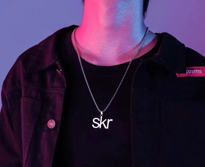 English Letters SKR Hip-hop Necklaces Metal Stainless Steel Alloy Pendant Necklaces