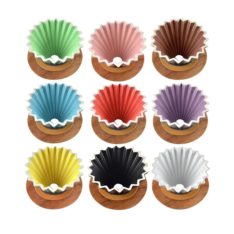 Hand Drip Coffee Dripper Ceramic Filter Cup with Wood Holder