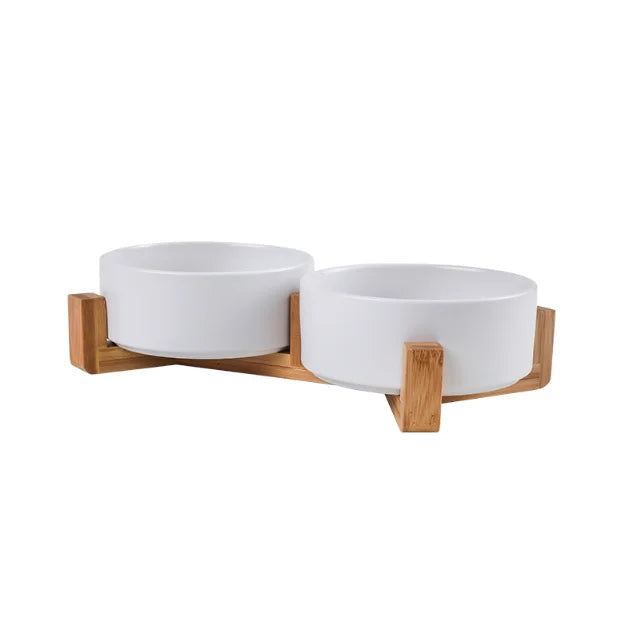 High Quality Portable Dog & Cat Bowl Open-Mouthed Ceramic Expansion Wood-Made Delicious Meal Bowl