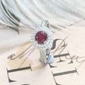 Solitaire Lab Created Ruby 925 Sterling Silver Halo Ring With White Gold Plating