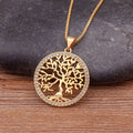 QIKU New Arrival Hollow Tree/Star Pendant Necklace Women Crystal Copper Zircon Gold Color Round Fashion Jewelry Gift Wholesale