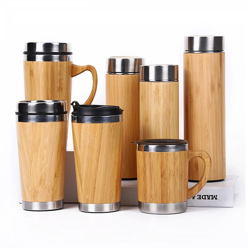 Stainless Steel Eco-Friendly Double Walled Bamboo Coffee Travel Mug Cup