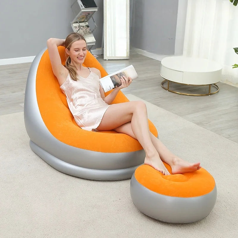 Fashion Inflatable Leisure Bean Bag Sofa Lazy Sofa Set Outdoor Foldable Recliner Bed Fluffy Seat Tatami Footstool Bedroom Chair