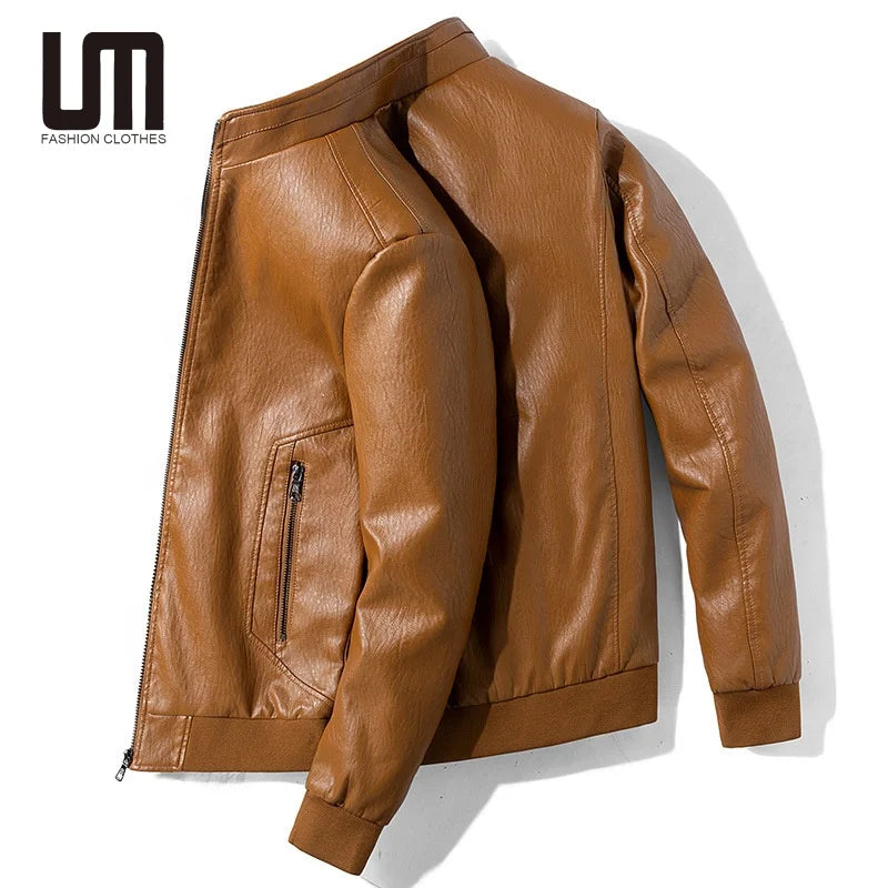 Liu Ming 2025 New Autumn Winter Men s Casual Motorcycle Solid Color Stand Collar PU Leather Jackets Zipper Outerwear Coat