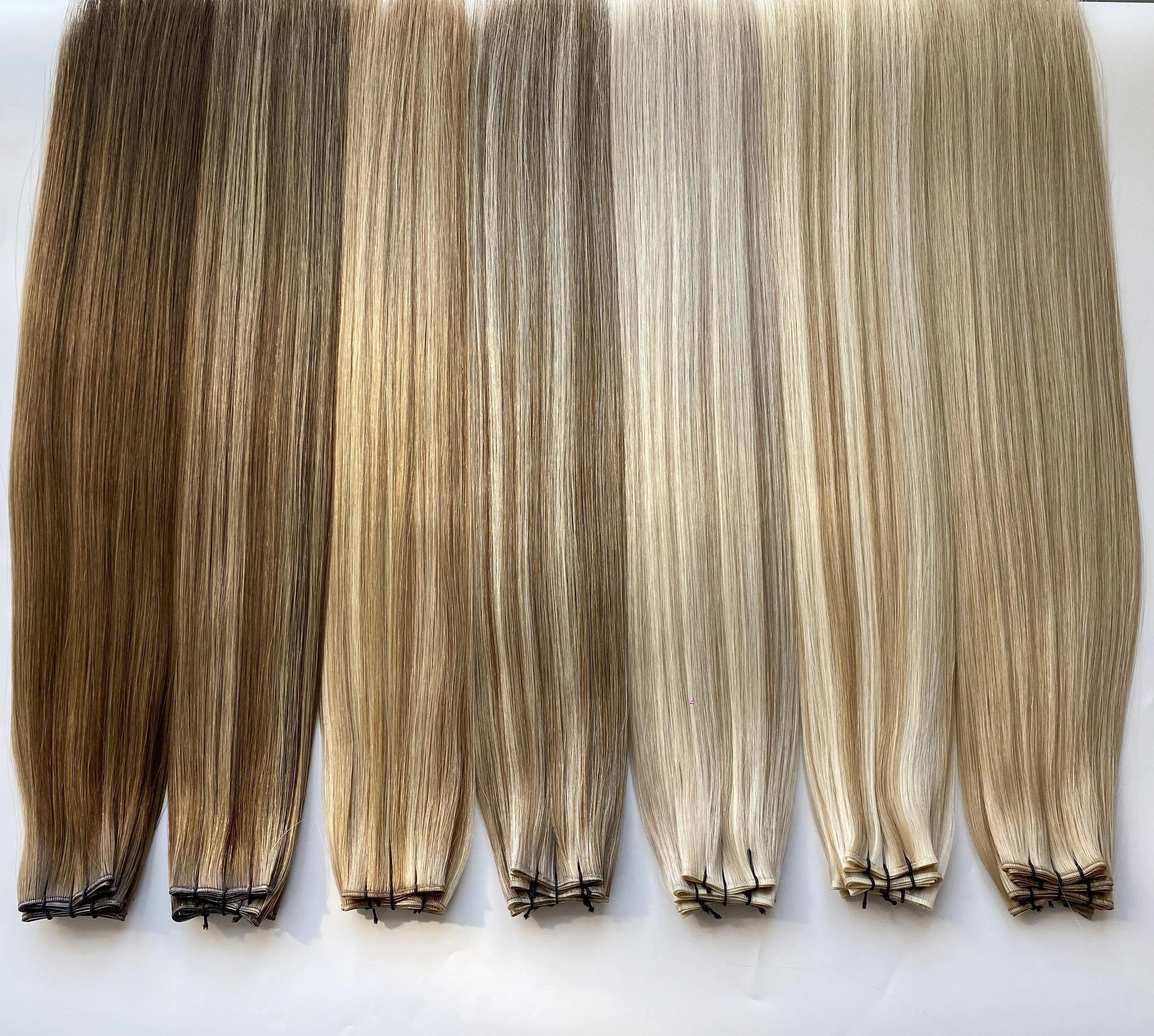 2024 Hot Sale Handtied Weft Double Drawn Virgin Human Hair Invisible Bulk Genius Weft Hair Extensions