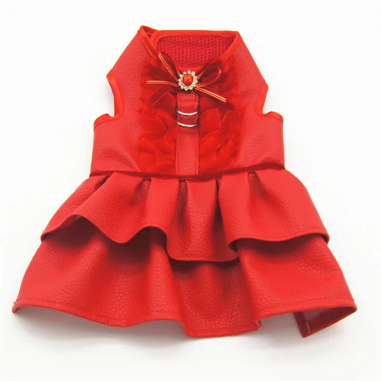 Wholesale Luxury High-end Red Christmas Dress Vest Harness and Leash