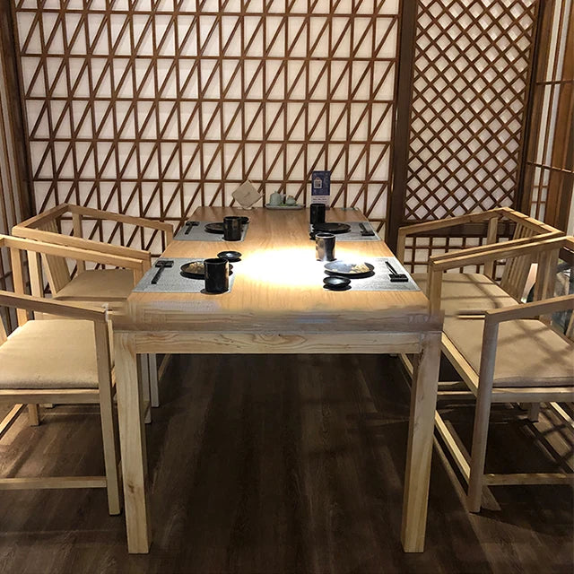Japanese Tatami Sushi Table and Chair Set Fast Food Dining Table for Cafe Booth Seat for Hotel & Farmhouse Wood Material