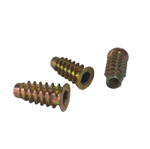 Custom Lock Nuts Head Hex Zinc Alloy Gold Coating D/E Wood Insert Nut Dowel Screw Fixing for Furniture Sofa Legs