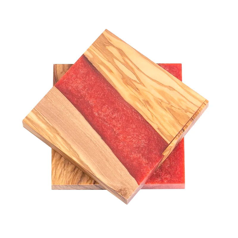 10cm Nature Olive Wood Resin square Advanced Drink  coaster Red Color