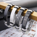 Adjustable Mens Stainless Steel Mesh Bracelet English Spanish Religious Christian Cross Bracelet