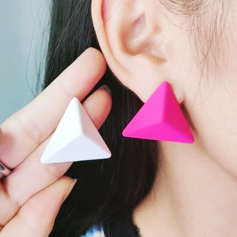 12 Colors Simple Triangle Stud Earrings for Women Korean Spray Painted Piercing Small Earring Fashion Jewelry
