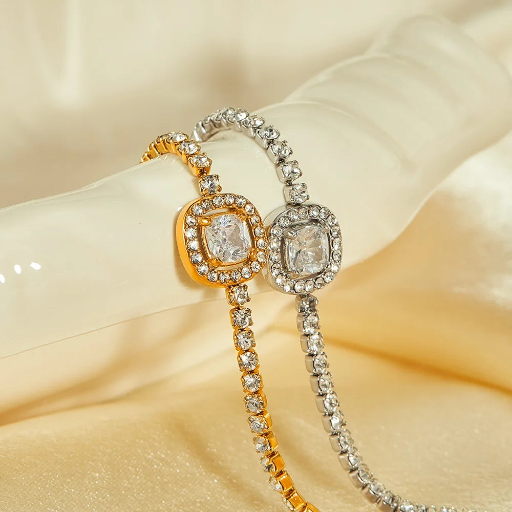 Fashion Waterproof Stainless Steel Quality Zircon Charm Bead Princess Friends Candy WeddingTennis Chain Bracelet Jewelry Women