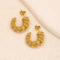 Luxury 3A CZ Inlaid Curve Stainless Steel Hoop Earrings Women Exquisite PVD Gold Plated Ear Stud Wholesale Low MOQ