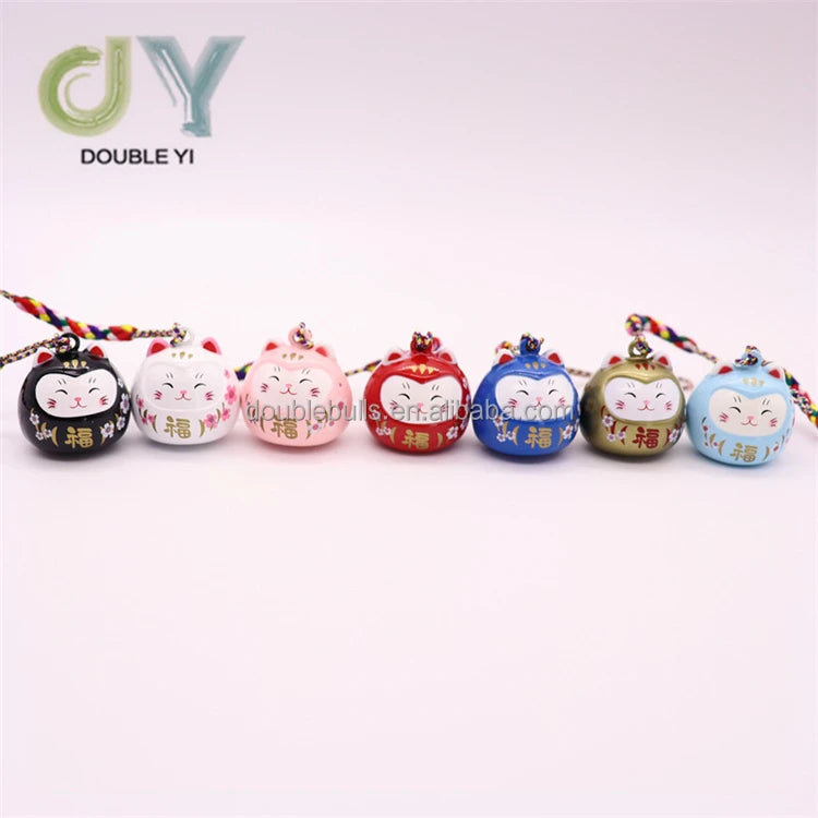 Wholesale Cute Cartoon Mini Lucky Cat Water Piano Bell Hand-Knitted Copper Pendant Keychain