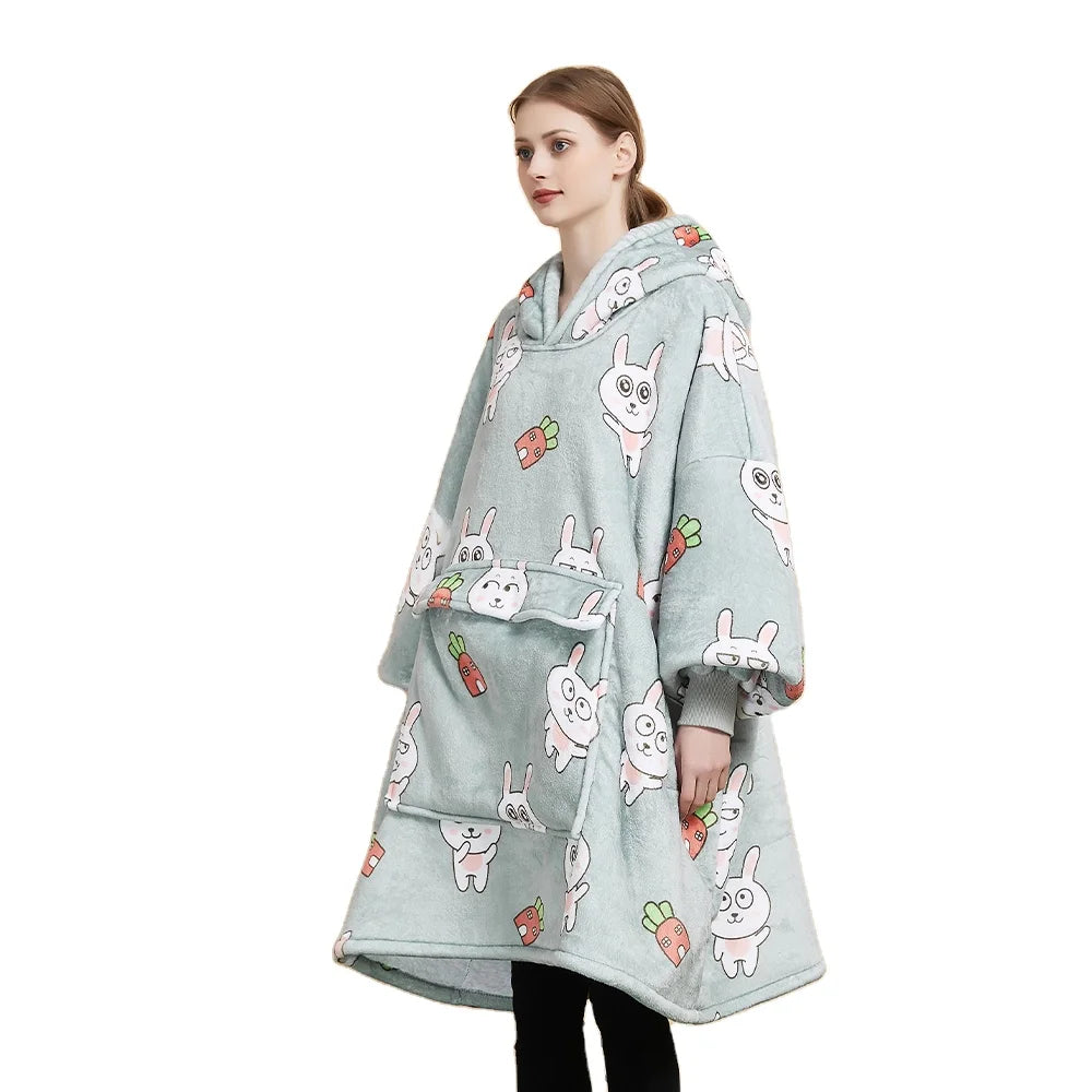 Wholesale New Design Hooded Blanket Sweatshirt One Size Soft Wearable Sweater Custom  Hoodie Blanket