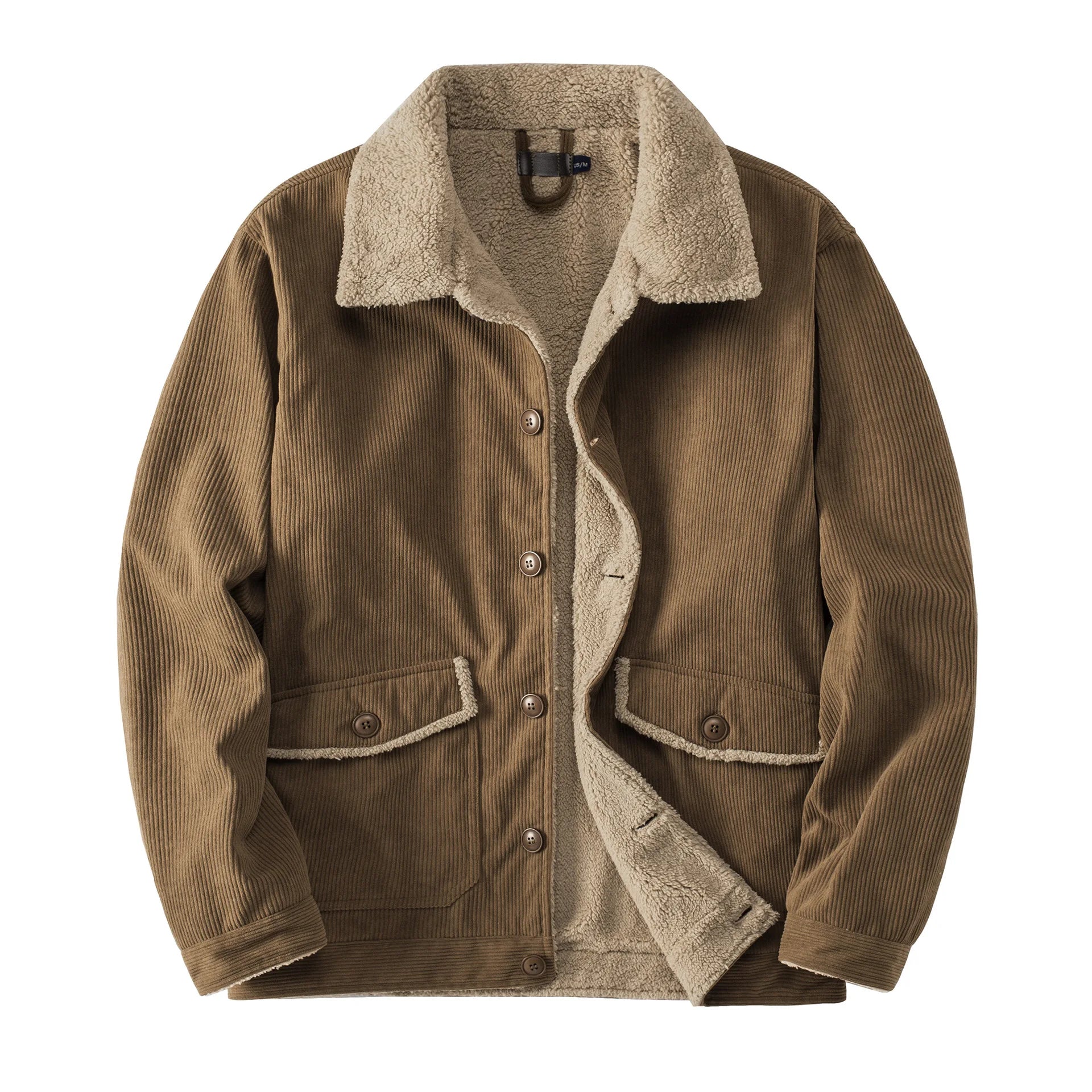 Men  Corduroy Casual Sherpa Fleece Bomber Jacket Tactical Winter Coat Multi-Pocket Men's Jacket