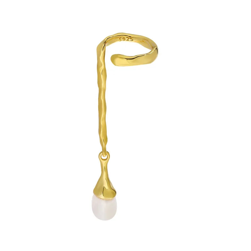 BSH552 925 Sterling Silver Earrings Cuff 18K Gold Plated Natural Freshwater Pearl Earring Jewelry for Women