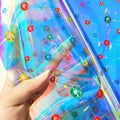 Laser Pattern Printed TPU Blue Plastic Film Roll Holographic Transparent Vinyl Synthetic Leather for Makeup Bags Crafts